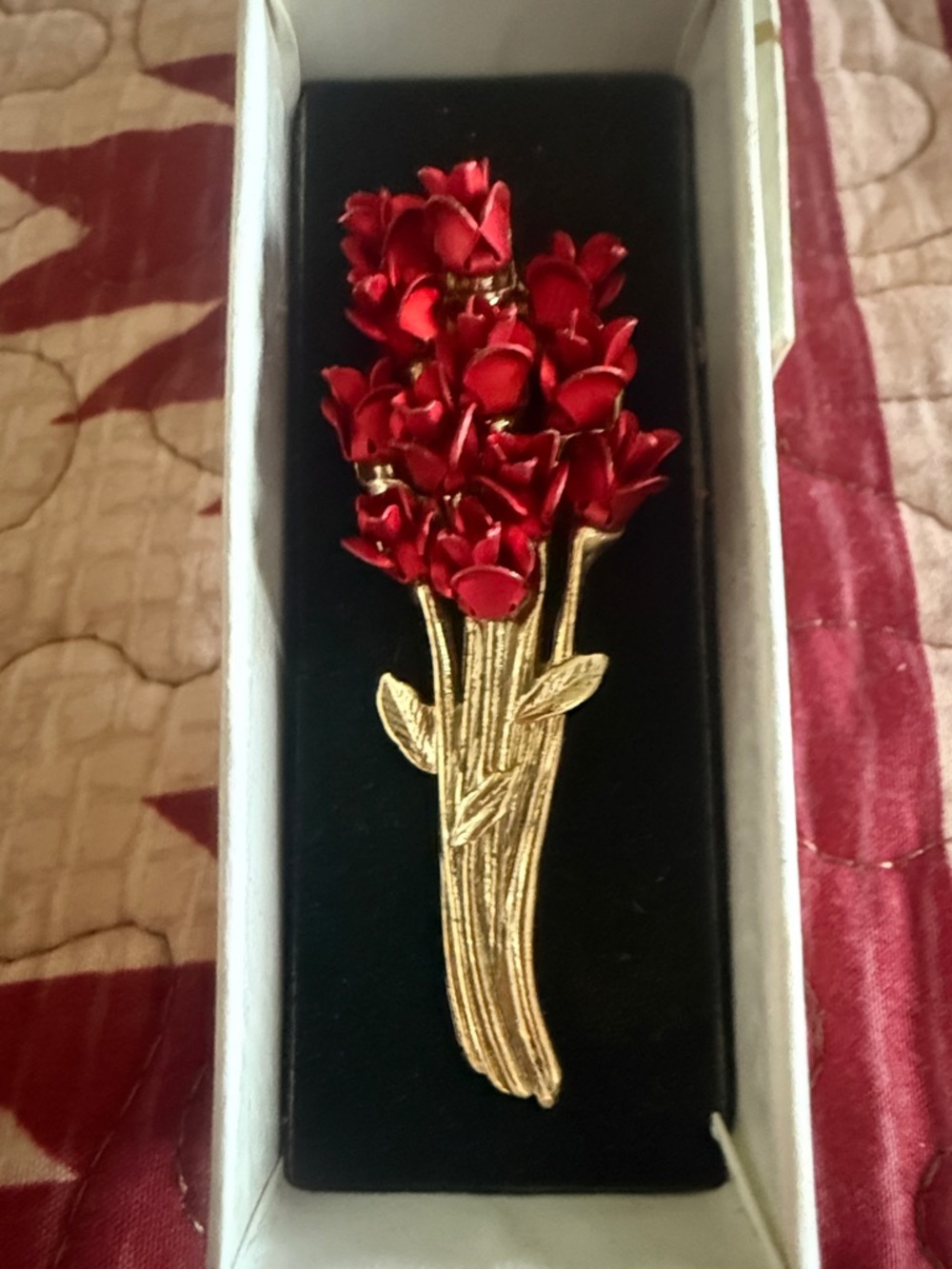 Gold-Tone Red Floral Bouquet Brooch - Women's Jewelry